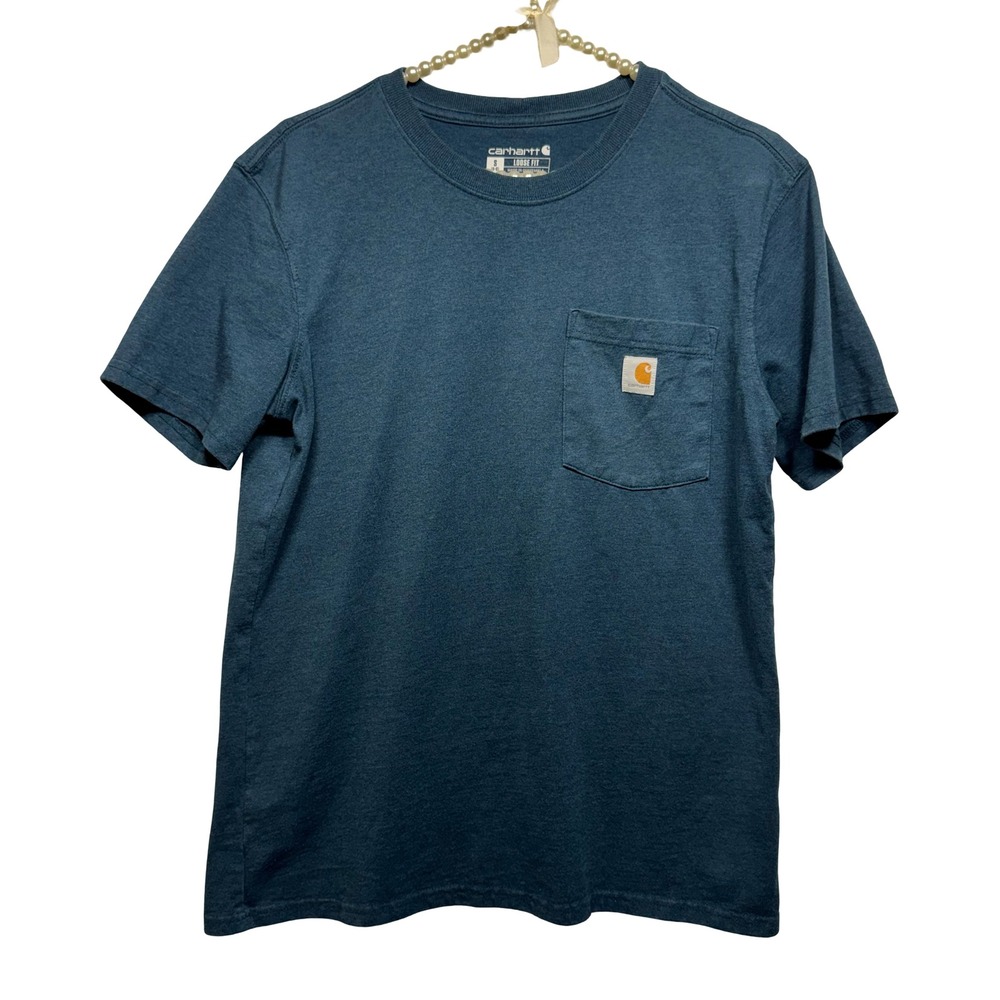Carhartt K87-W Womens Loose Fit Pocket T-Shirt Blue Teal Small S 4-6 Heathered